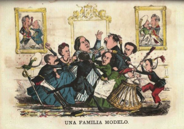Una familia modelo - Ilustración para la revista La Flaca. 1870. Litografía.
