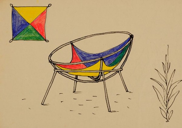 Lina Bo Bardi - Proyecto para una versión del sillón Bardi´s Bowl, 1951. Instituto Bardi.