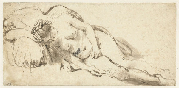 Rembrandt van Rijn - Mujer desnuda descansando sobre un cojín, c. 1658.