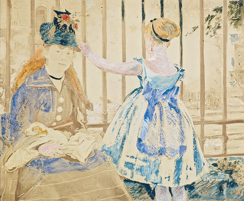 Édouard Manet - El ferrocarril, 1873-1874. Acuarela y gouache sobre fotografía de Anatole Godet (papel a la albúmina). 18,9 x 22,7 cm. © Colección privada.