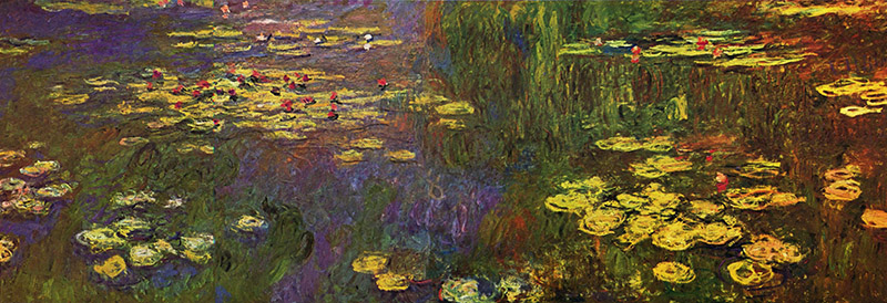 Claude Monet – Los Nenúfares (Les nymphéas), 1920 - 1926. Óleo sobre lienzo. 219 x 602 cm, Musée de l'Orangerie, París.