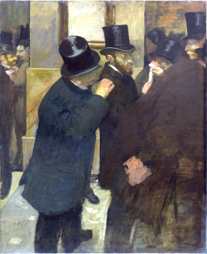 Edgar Degas – En la Bolsa de Valores (Portraits à la Bourse), entre 1878 y 1879. Óleo sobre lienzo. 100,5 x 81,5 Donación de Ernest May sujeta a usufructo, 1923. Musée d'Orsay, París.