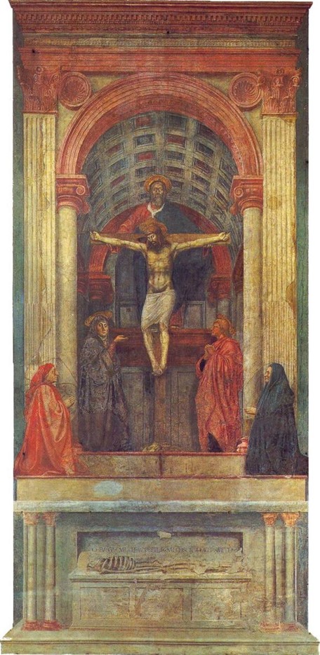 Masaccio – Trinidad (Trinità), 1425 - 1428. Fresco. 680 x 475 cm. Iglesia de Santa María Novella, Florencia, Italia.