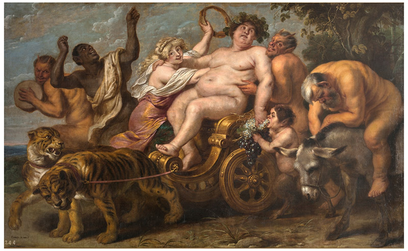 Cornelis de Vos – El Triunfo de Baco, 1636 - 1638. Óleo sobre lienzo. 180 x 295 cm. Museo Nacional del Prado, Madrid, España. (Detalle). Escalera Noroeste PI.