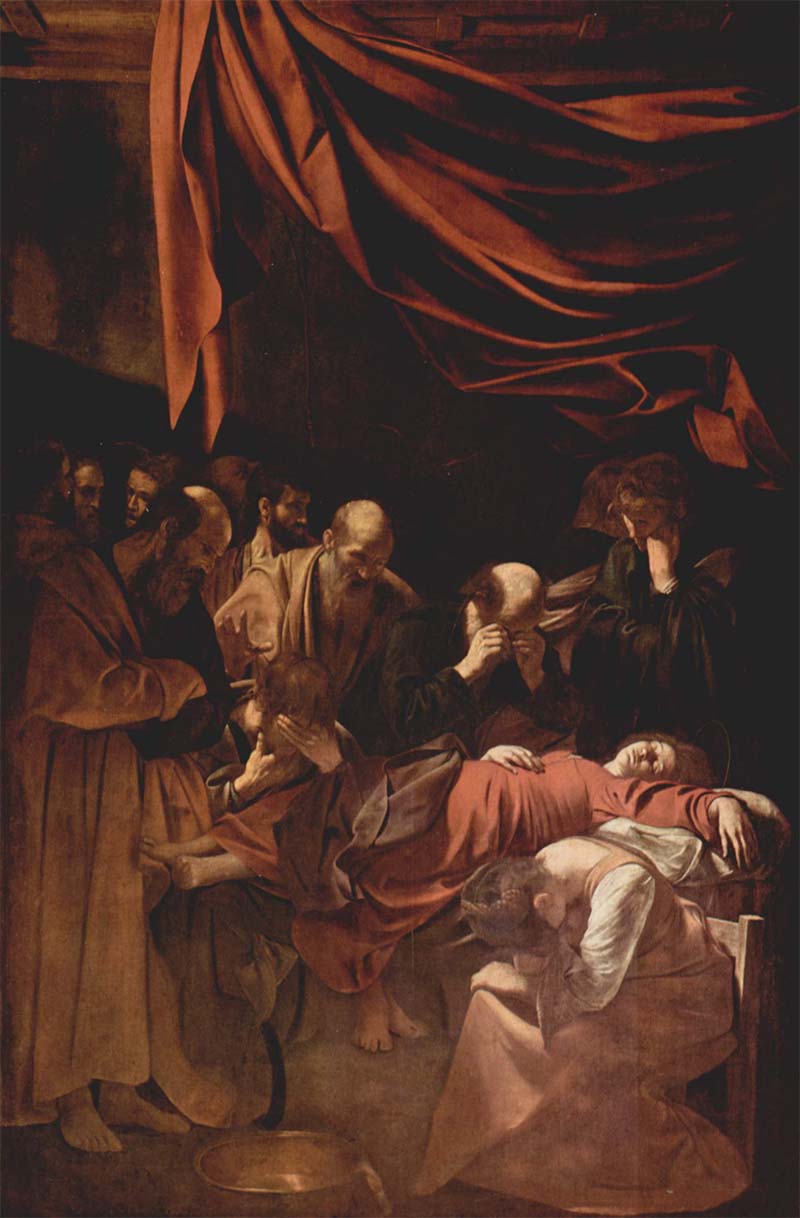 Caravaggio – Muerte de la Virgen (Morte della Vergine) 1606 Óleo sobre lienzo. 369 x 245 cm. Museo del Louvre, Parí, Francia.