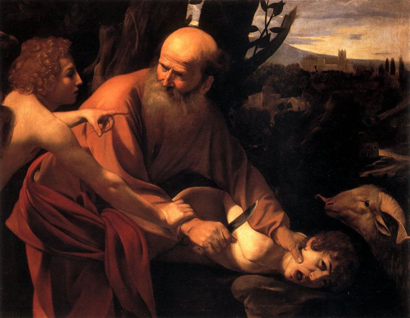 Caravaggio (Michelangelo Merisi da Caravaggio) - El sacrificio de Isaac (Sacrificio di Isacco), 1603. Óleo sobre lienzo. 104 x 135 cm. Galeria Uffizi, Florencia.