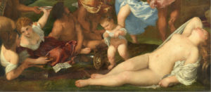 Tiziano Vecellio di Gregorio– La bacanal de los andrios (detalle), 1523 - 1526. Óleo sobre lienzo. 175 × 193 cm. Museo Nacional del Prado, Madrid.